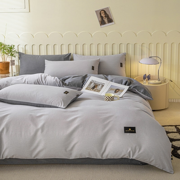 91家纺网 家纺一手货源 找家纺 涵宸家纺 2024新款原棉纯色织标磨毛单品及套件--四件套 浅灰+深灰