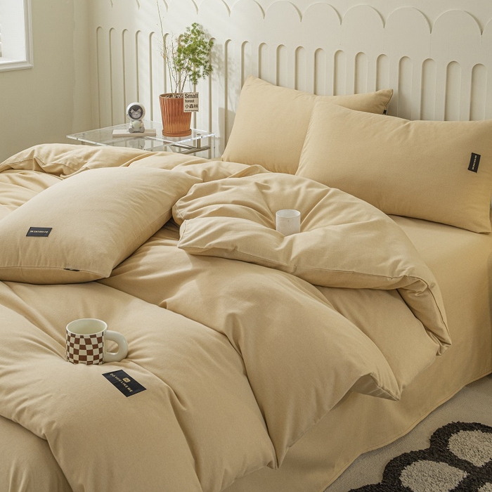 91家纺网 家纺一手货源 找家纺 涵宸家纺 2024新款原棉纯色织标磨毛单品及套件--四件套 奶咖