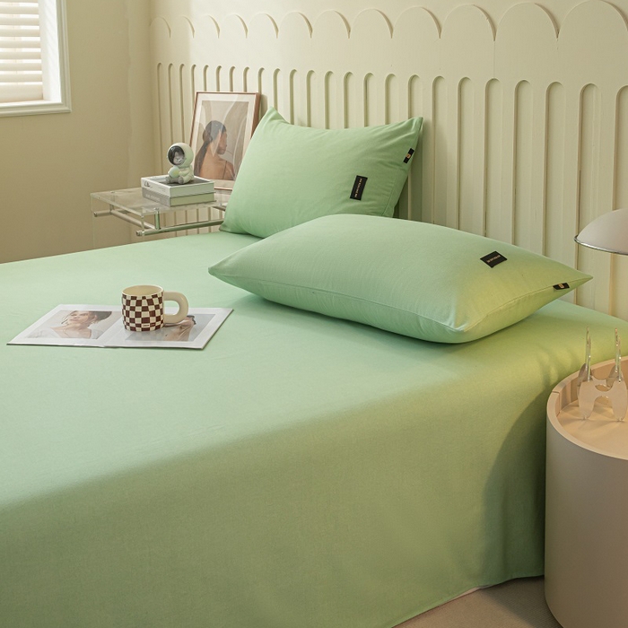 91家纺网 家纺一手货源 找家纺 涵宸家纺 2024新款原棉纯色织标磨毛单品及套件--床单 单床单-豆绿