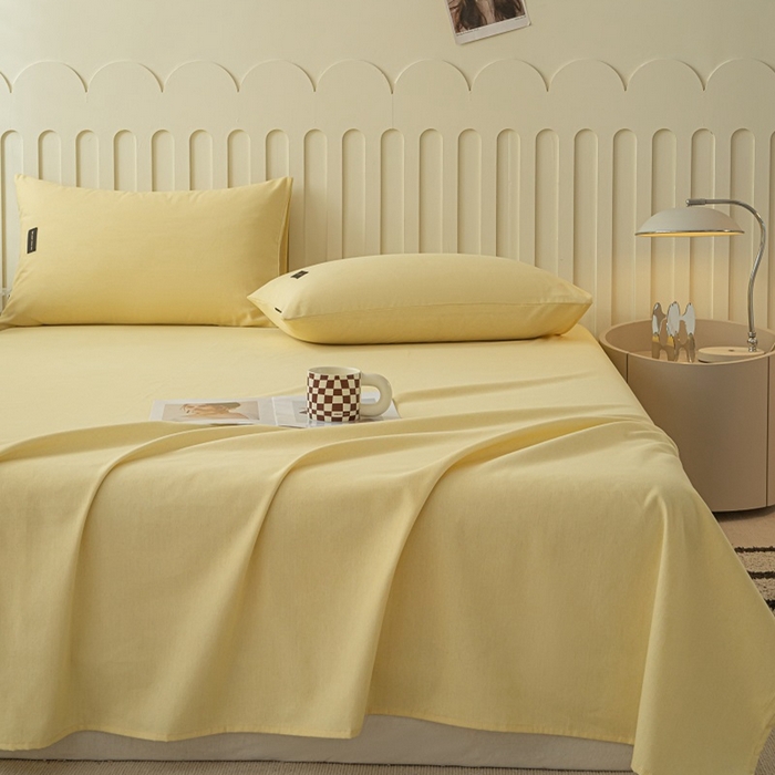 91家纺网 家纺一手货源 找家纺 涵宸家纺 2024新款原棉纯色织标磨毛单品及套件--床单 单床单-奶黄
