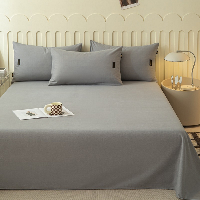 91家纺网 家纺一手货源 找家纺 涵宸家纺 2024新款原棉纯色织标磨毛单品及套件--床单 单床单-中灰