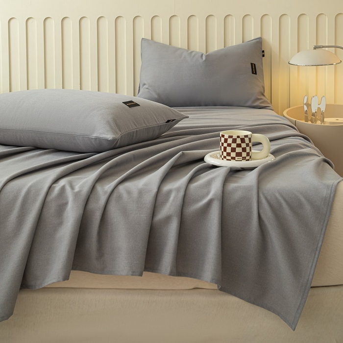 91家纺网 家纺一手货源 找家纺 涵宸家纺 2024新款原棉纯色织标磨毛单品及套件--床单 单床单-中灰