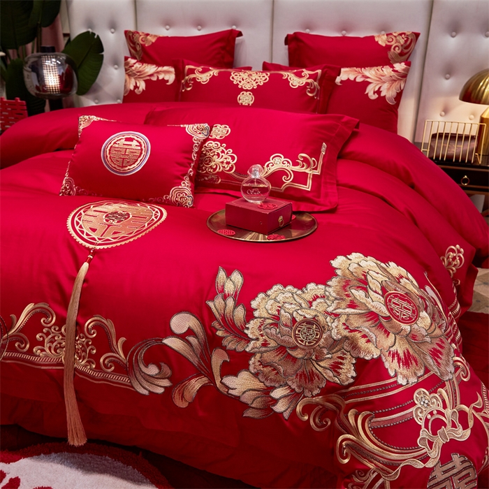 91家纺网 家纺一手货源 找家纺 宏羽纺家纺 2024新款13372纯棉婚庆套件系列 皇家喜事-金-时尚