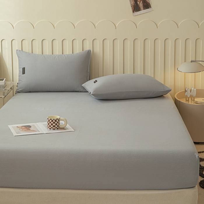 91家纺网 家纺一手货源 找家纺 涵宸家纺 2024新款原棉纯色织标磨毛单品及套件--床笠 单床笠-浅灰