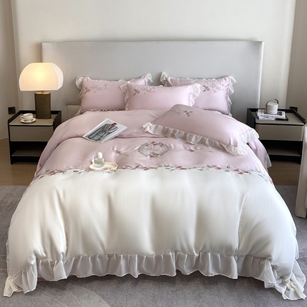 91家纺网 家纺一手货源 找家纺 （总）优悦生活馆 2024新款刺绣款磨毛四件套-假日玫瑰