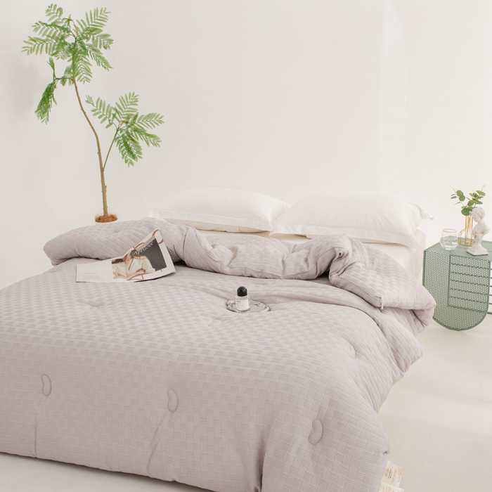 91家纺网 家纺一手货源 找家纺 雅蔓依家纺 2025新款7A抗菌大豆被轻奢针织提花华夫格大豆冬被 7A抗菌-月光灰