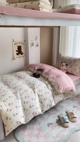 91家纺网 家纺一手货源 找家纺 安哆啦家纺 2024新款A类有氧泡泡纱云纱棉学生季宿舍床三四件套 花香