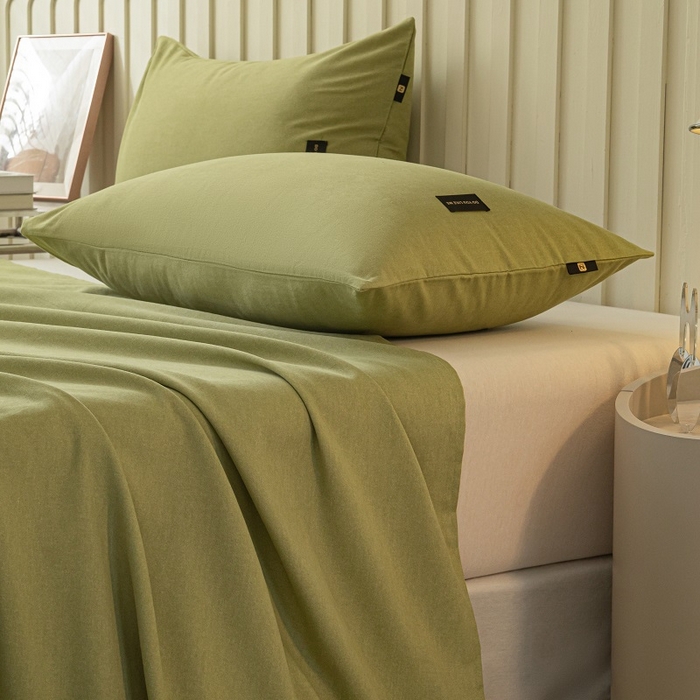 91家纺网 家纺一手货源 找家纺 涵宸家纺 2024新款原棉纯色织标磨毛单品及套件--枕套 单枕套-草绿