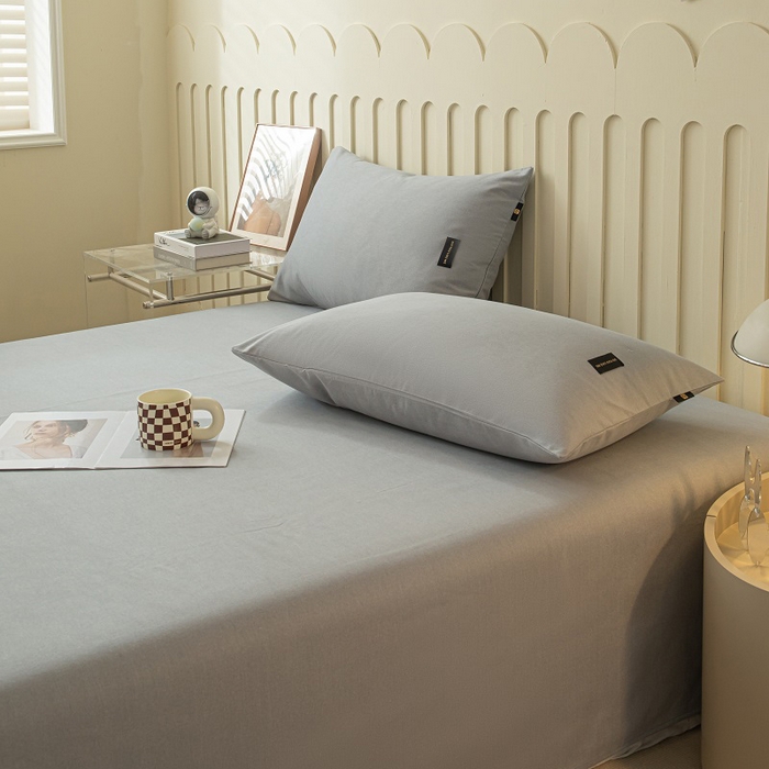 91家纺网 家纺一手货源 找家纺 涵宸家纺 2024新款原棉纯色织标磨毛单品及套件--床单 单床单-浅灰