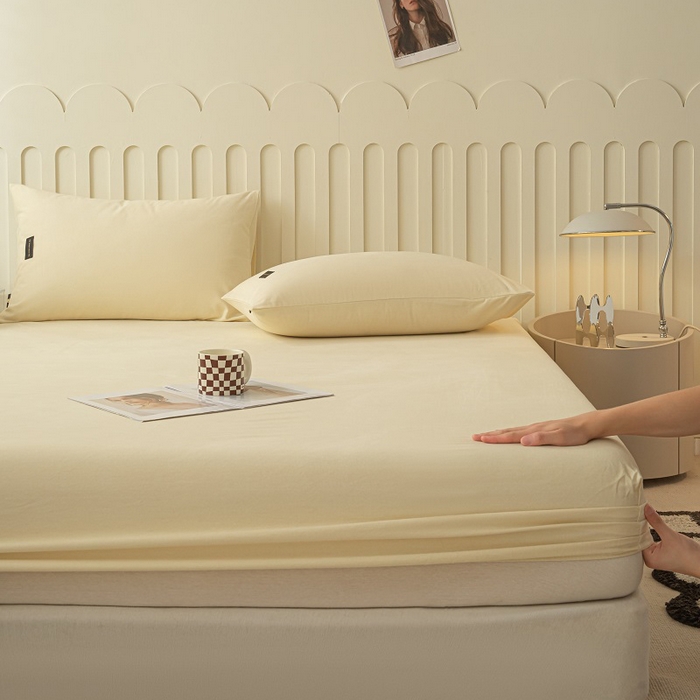 91家纺网 家纺一手货源 找家纺 涵宸家纺 2024新款原棉纯色织标磨毛单品及套件--床笠 单床笠-奶昔白