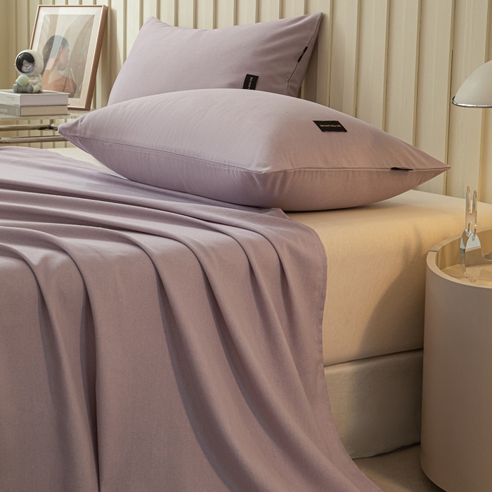 91家纺网 家纺一手货源 找家纺 涵宸家纺 2024新款原棉纯色织标磨毛单品及套件--枕套 单枕套-烟紫