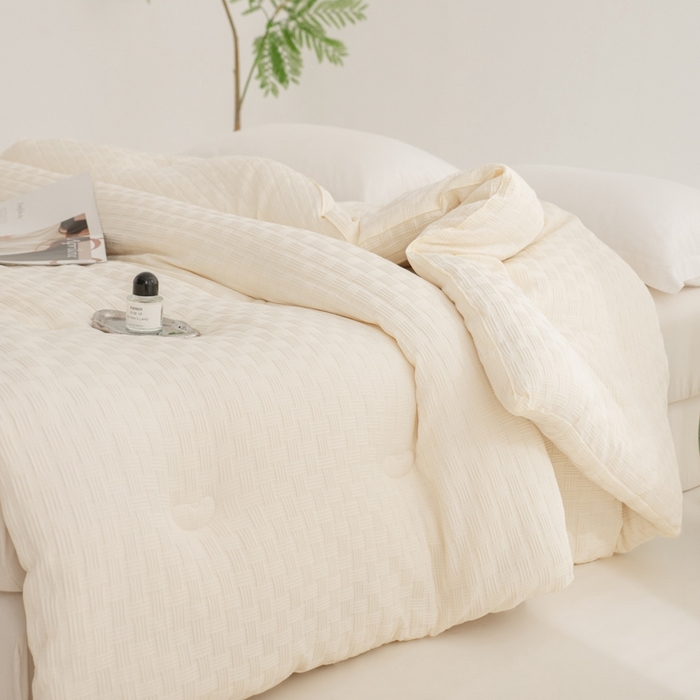 91家纺网 家纺一手货源 找家纺 雅蔓依家纺 2025新款7A抗菌大豆被轻奢针织提花华夫格大豆冬被 7A抗菌-芝士黄