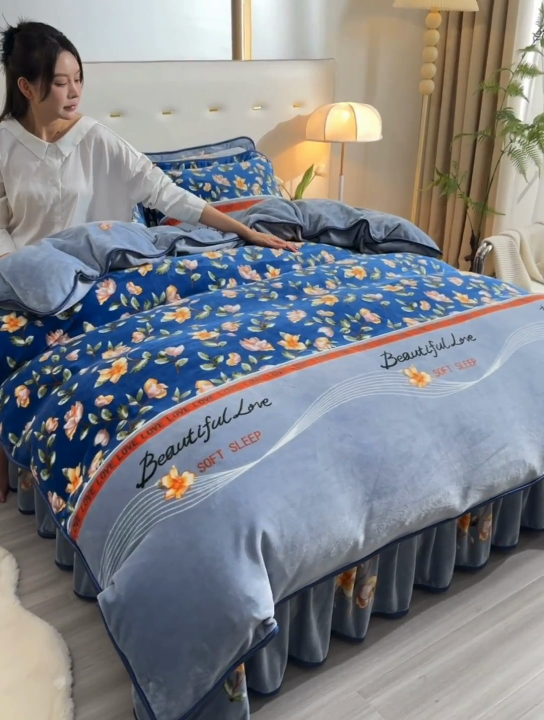 91家纺网 家纺一手货源 找家纺 馨梦缘 2025新款小包边款牛奶绒8.5斤高克重牛奶绒金雕绒床裙款四件套 暗香