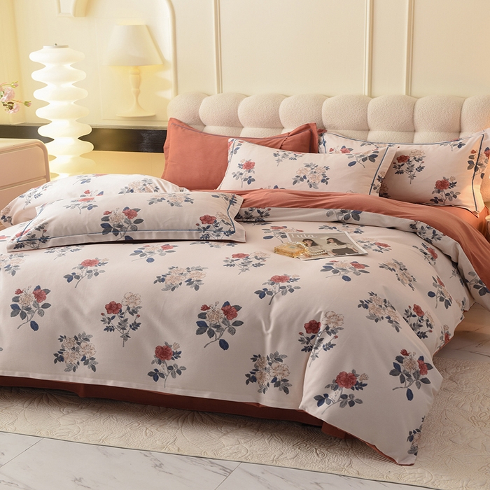 91家纺网 家纺一手货源 找家纺 帛美家纺 2024新款加厚纯棉全棉磨毛印花四件套 繁花香见