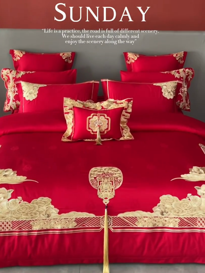 91家纺网 家纺一手货源 找家纺 宏羽纺家纺 2024新款高支高密纯棉提花婚庆套件系列（控价680） 盛世喜韵