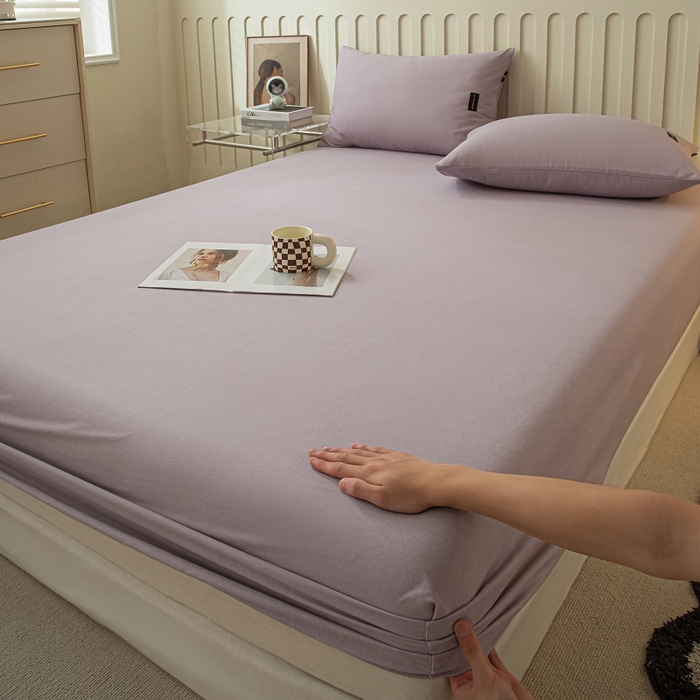 91家纺网 家纺一手货源 找家纺 涵宸家纺 2024新款原棉纯色织标磨毛单品及套件--床笠 单床笠-烟紫