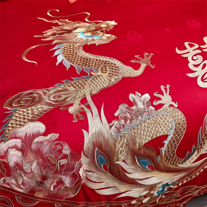 91家纺网 家纺一手货源 找家纺 宏羽纺家纺 2024新款高支高密纯棉提花婚庆套件系列（控价680） 瑞丽龙凤