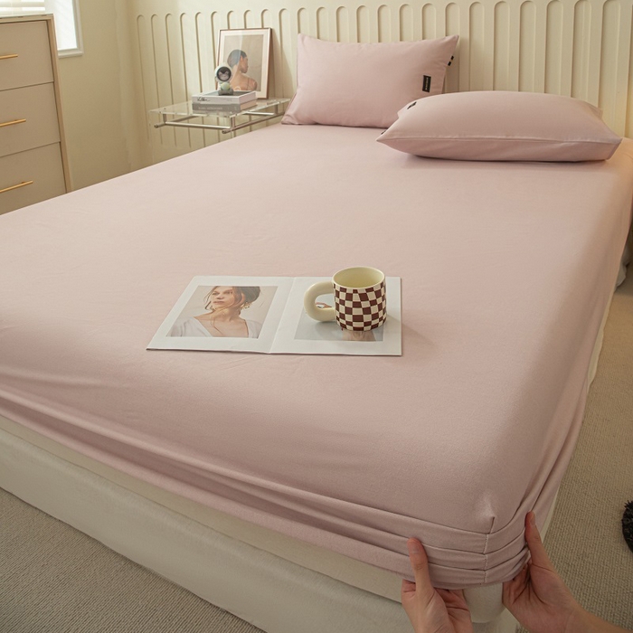 91家纺网 家纺一手货源 找家纺 涵宸家纺 2024新款原棉纯色织标磨毛单品及套件--床笠 单床笠-浅紫