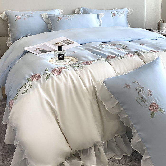 91家纺网 家纺一手货源 找家纺 （总）优悦生活馆 2024新款刺绣款磨毛四件套-假日玫瑰