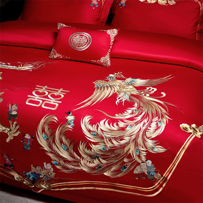 91家纺网 家纺一手货源 找家纺 宏羽纺家纺 2024新款13372纯棉婚庆套件系列 龙凤呈禧