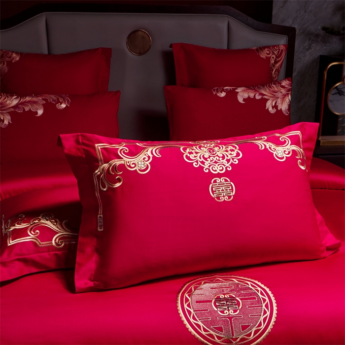 91家纺网 家纺一手货源 找家纺 宏羽纺家纺 2024新款13372纯棉婚庆套件系列 皇家喜事-金