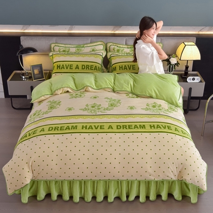 锦铭源2025直播印花7斤牛奶绒金貂水晶法莱珊瑚绒四件套床裙款 遇见