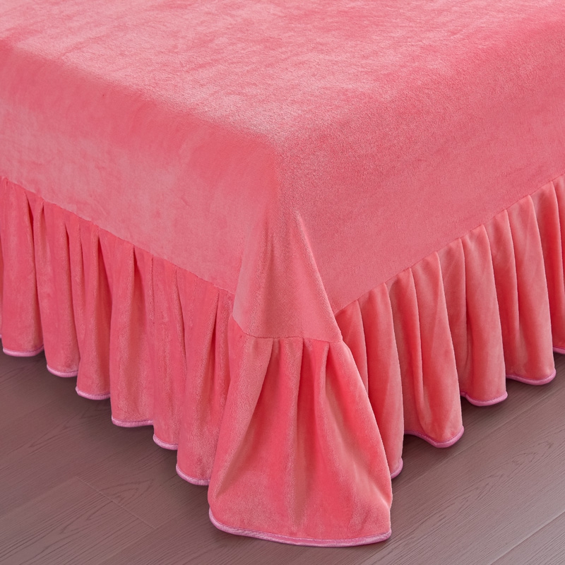 91家纺网 家纺一手货源 找家纺 锦铭源2025年7斤加厚印花牛奶绒四件套水晶法莱金貂绒床裙款粉玫瑰