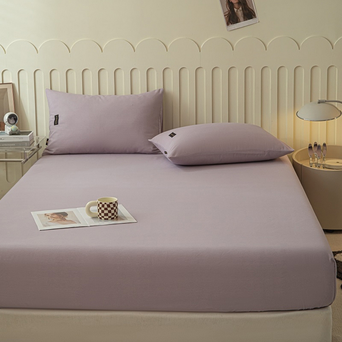 91家纺网 家纺一手货源 找家纺 涵宸家纺 2024新款原棉纯色织标磨毛单品及套件--床笠 单床笠-烟紫