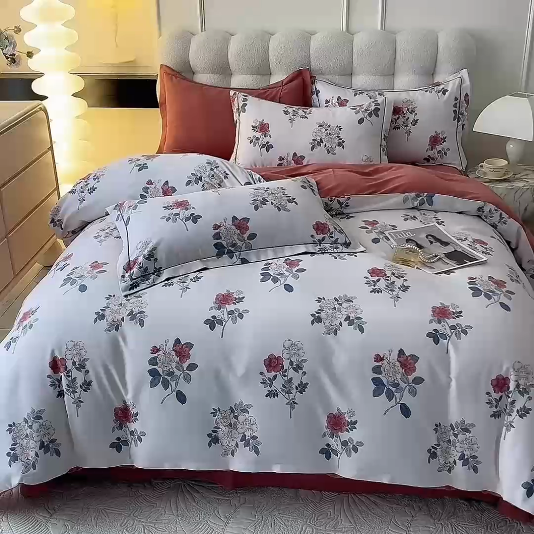 91家纺网 家纺一手货源 找家纺 帛美家纺 2024新款加厚纯棉全棉磨毛印花四件套 繁花香见