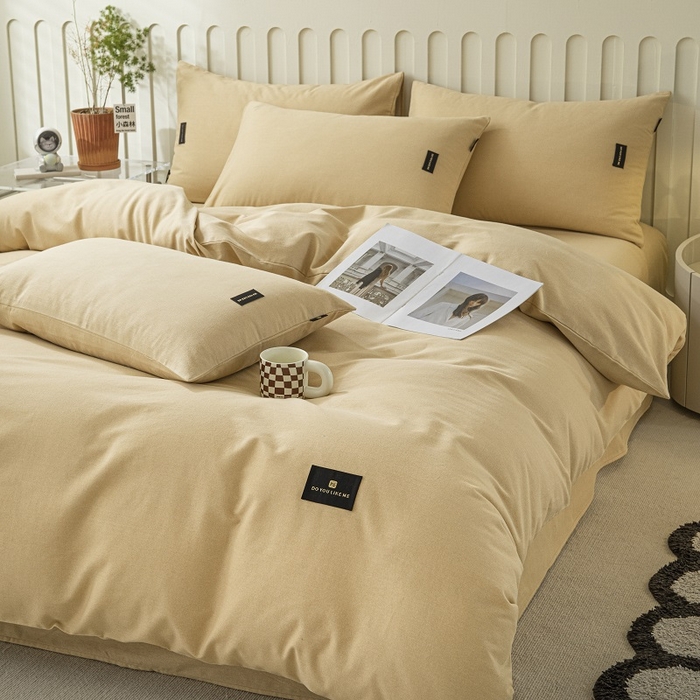 91家纺网 家纺一手货源 找家纺 涵宸家纺 2024新款原棉纯色织标磨毛单品及套件--四件套 奶咖