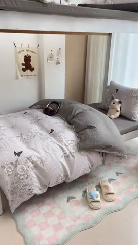 91家纺网 家纺一手货源 找家纺 安哆啦家纺 2024新款A类有氧泡泡纱云纱棉学生季宿舍床三四件套 蝶恋花