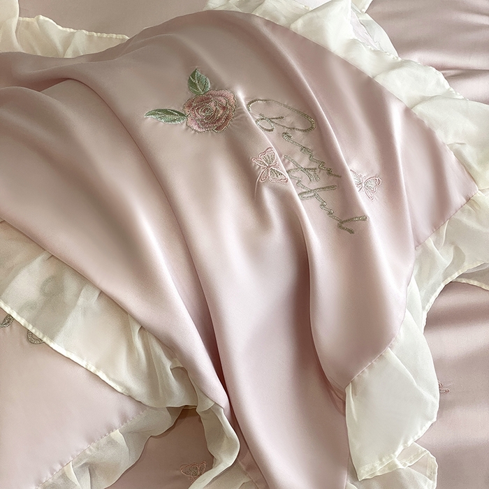 91家纺网 家纺一手货源 找家纺 优悦生活馆 2024新款刺绣款磨毛四件套-假日玫瑰 假日玫瑰-粉