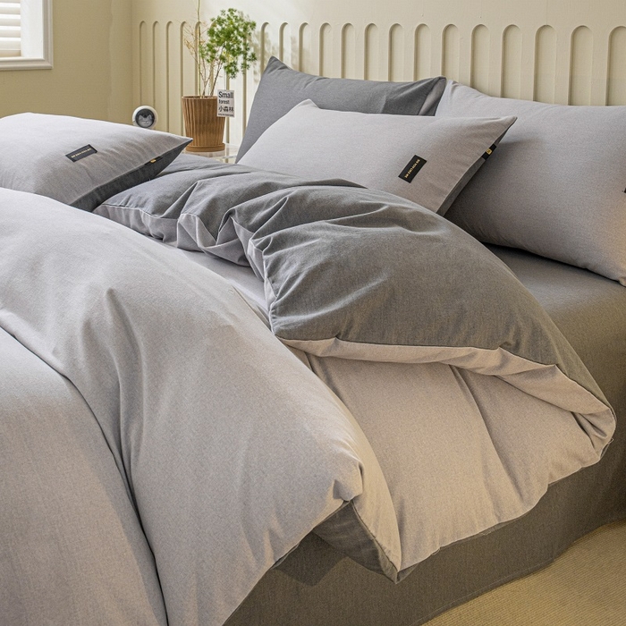 91家纺网 家纺一手货源 找家纺 涵宸家纺 2024新款原棉纯色织标磨毛单品及套件--四件套 浅灰+深灰