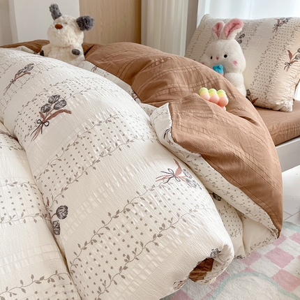 安哆啦家纺 2024新款A类有氧泡泡纱云纱棉学生季宿舍床三四件套 复古小花