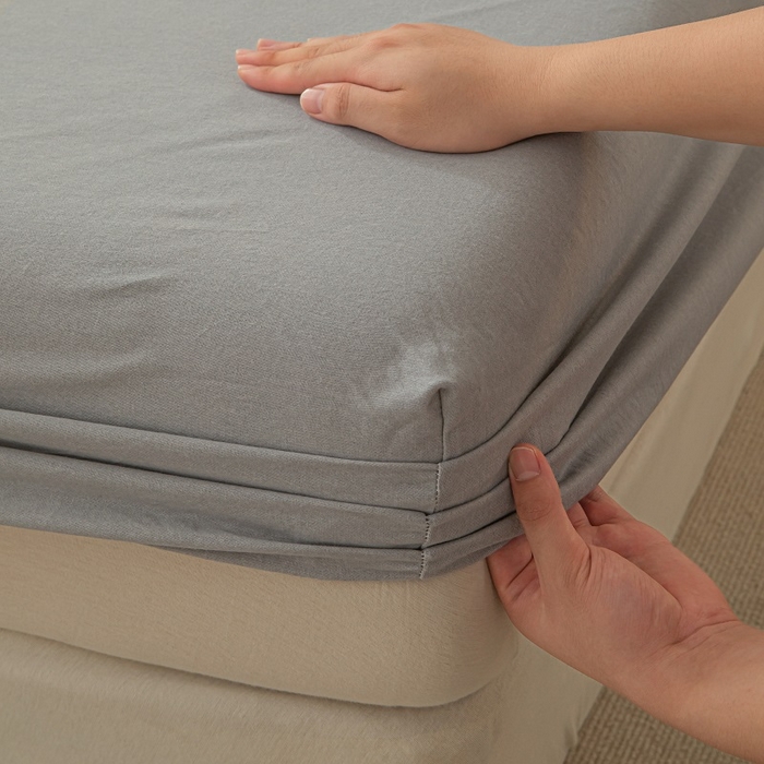 91家纺网 家纺一手货源 找家纺 涵宸家纺 2024新款原棉纯色织标磨毛单品及套件--床笠 单床笠-浅灰