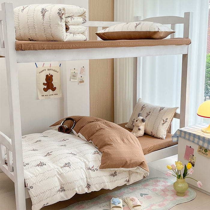 91家纺网 家纺一手货源 找家纺 安哆啦家纺 2024新款A类有氧泡泡纱云纱棉学生季宿舍床三四件套 复古小花