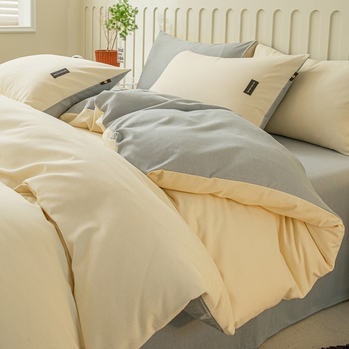 91家纺网 家纺一手货源 找家纺 涵宸家纺 2024新款原棉纯色织标磨毛单品及套件--被套 奶昔白+浅灰