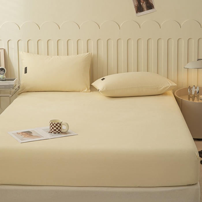 91家纺网 家纺一手货源 找家纺 涵宸家纺 2024新款原棉纯色织标磨毛单品及套件--床笠 单床笠-奶昔白