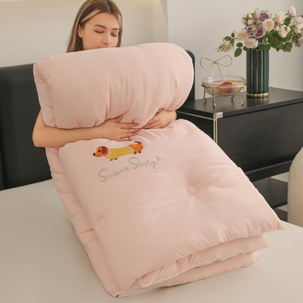 蓝冰家纺 2024新款双拼刺绣冬被被子被芯 粉拼白