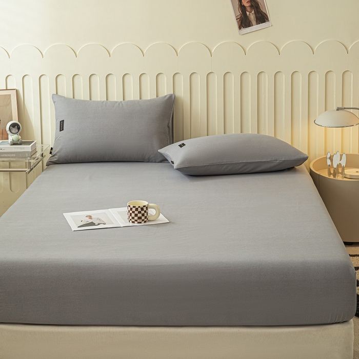 91家纺网 家纺一手货源 找家纺 涵宸家纺 2024新款原棉纯色织标磨毛单品及套件--床笠 单床笠-中灰