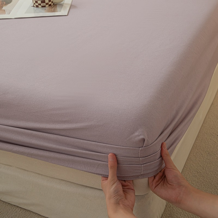 91家纺网 家纺一手货源 找家纺 涵宸家纺 2024新款原棉纯色织标磨毛单品及套件--床笠 单床笠-烟紫