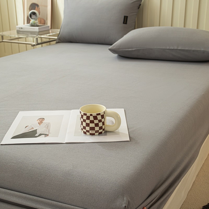 91家纺网 家纺一手货源 找家纺 涵宸家纺 2024新款原棉纯色织标磨毛单品及套件--床笠 单床笠-中灰