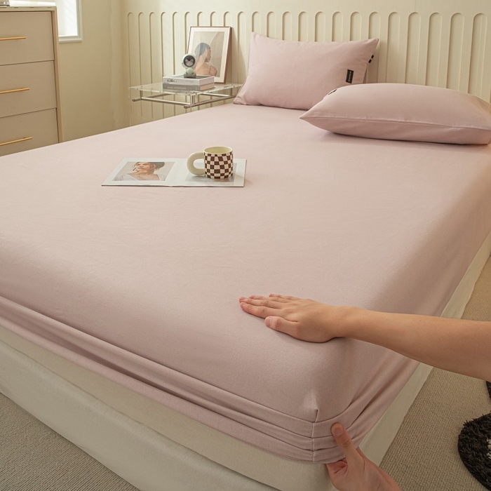 91家纺网 家纺一手货源 找家纺 涵宸家纺 2024新款原棉纯色织标磨毛单品及套件--床笠 单床笠-浅紫