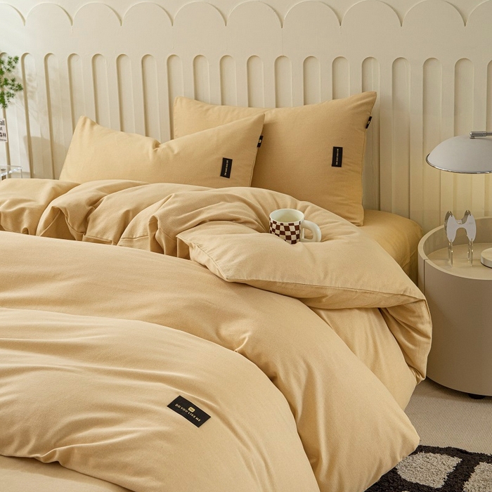 91家纺网 家纺一手货源 找家纺 涵宸家纺 2024新款原棉纯色织标磨毛单品及套件--被套 奶咖