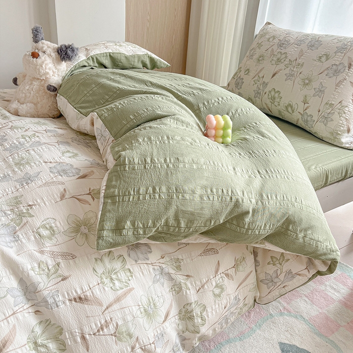 91家纺网 家纺一手货源 找家纺 安哆啦家纺 2024新款A类有氧泡泡纱云纱棉学生季宿舍床三四件套 花韵