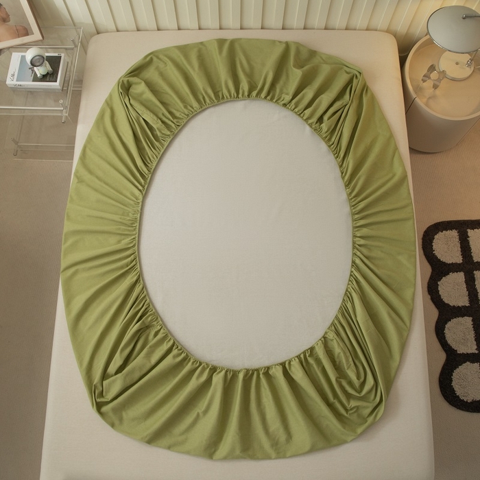 91家纺网 家纺一手货源 找家纺 涵宸家纺 2024新款原棉纯色织标磨毛单品及套件--床笠 单床笠-草绿