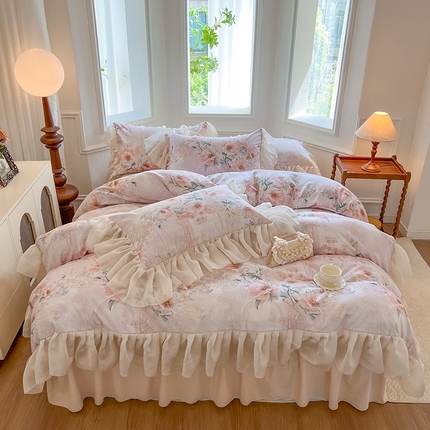 91家纺网 家纺一手货源 找家纺 （总）网红馆（ck家纺）2025新款鹿锦棉印花床裙四件套