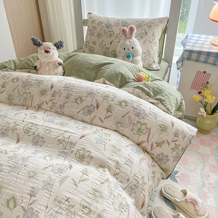 91家纺网 家纺一手货源 找家纺 安哆啦家纺 2024新款A类有氧泡泡纱云纱棉学生季宿舍床三四件套 花韵