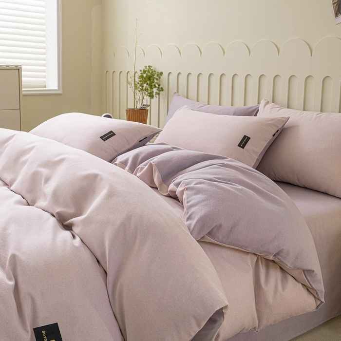 91家纺网 家纺一手货源 找家纺 涵宸家纺 2024新款原棉纯色织标磨毛单品及套件--被套 浅紫+烟紫