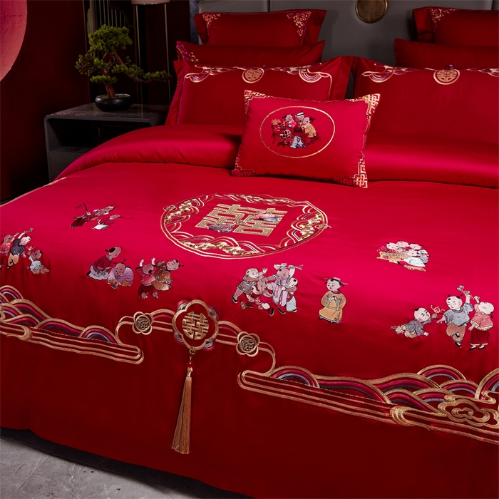 91家纺网 家纺一手货源 找家纺 宏羽纺家纺 2024新款13372纯棉小红书跑量款婚庆套件系列 相亲相爱